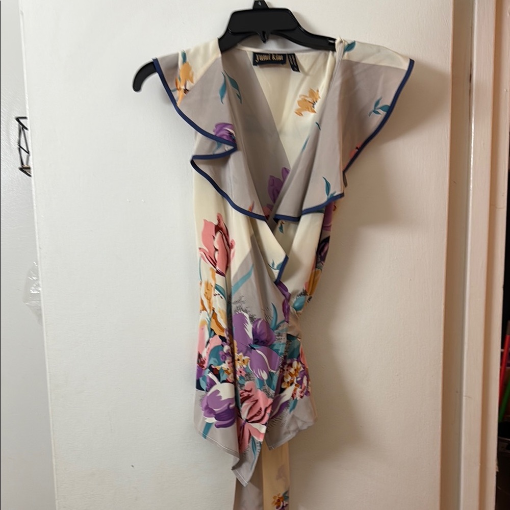 Floral Wrap top with Ruffle Trim